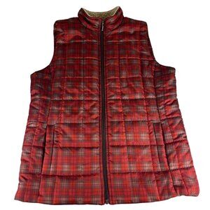 IB Diffusion Plaid Zip Up Puffer Vest Top Women's M Red Outdoor Snow Winter Ski